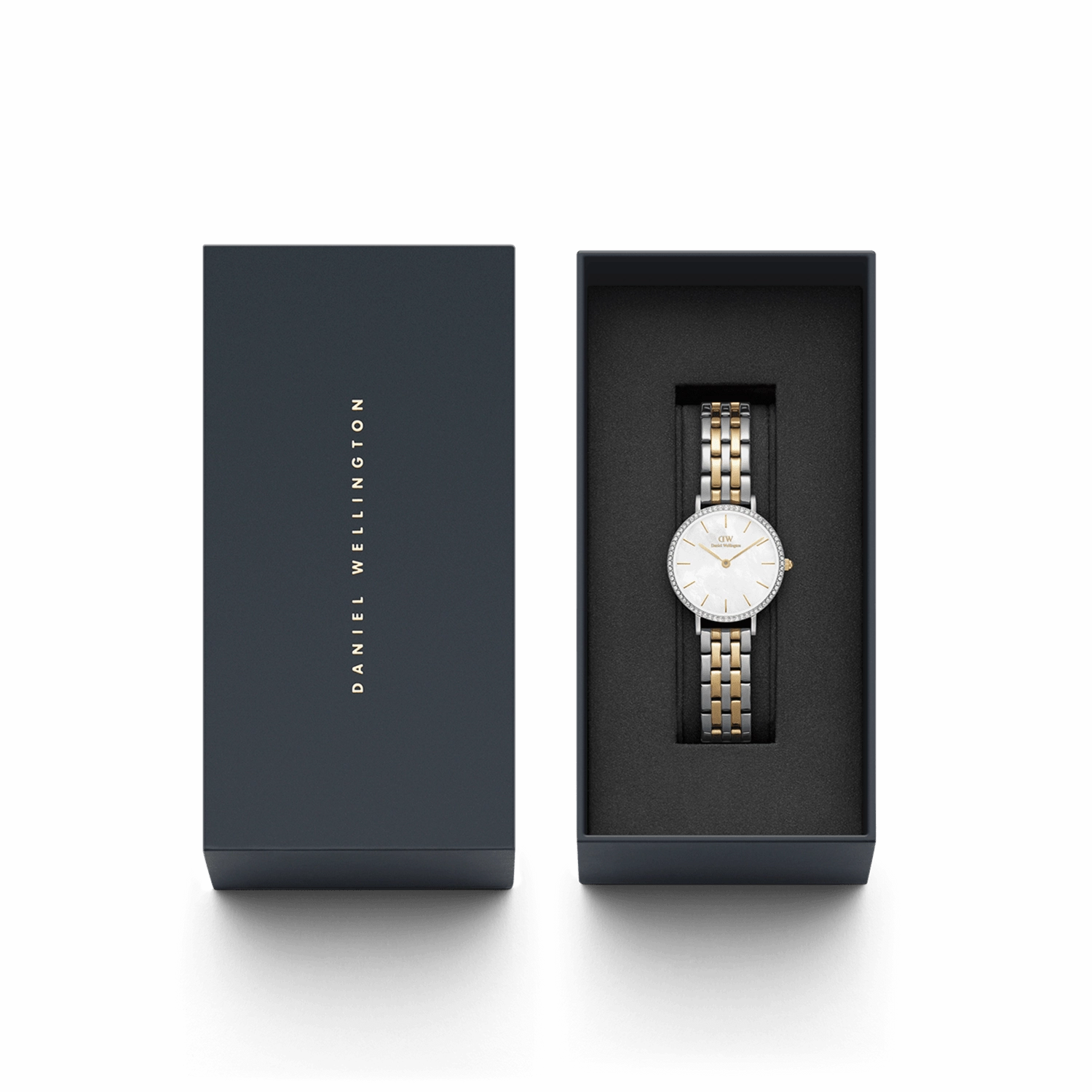 Daniel Wellington Petite 28mm Bezel 5-Link White MOP Two-Tone Watch DW00100665