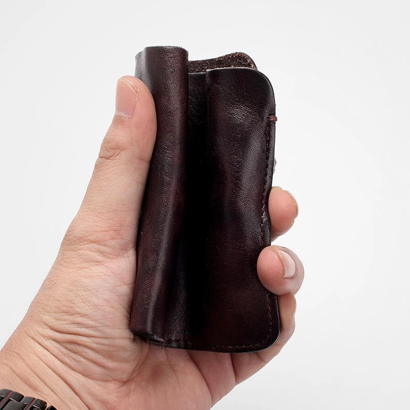 Dark Brown Handmade Leather Mens Bifold Small Wallet Brown billfold Wallet Card Wallet For Men