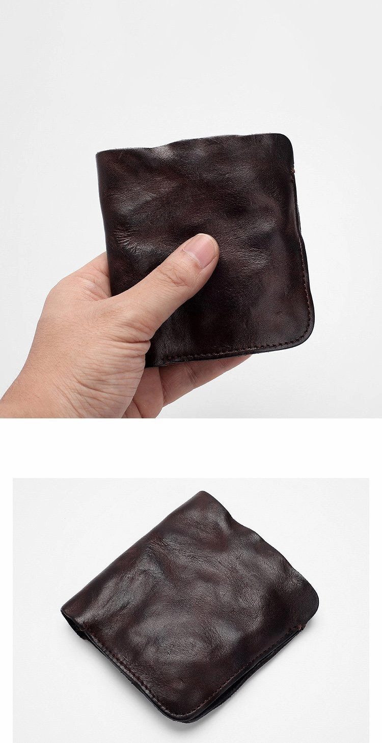 Dark Brown Handmade Leather Mens Bifold Small Wallet Brown billfold Wallet Card Wallet For Men