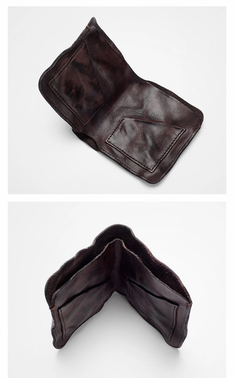 Dark Brown Handmade Leather Mens Bifold Small Wallet Brown billfold Wallet Card Wallet For Men