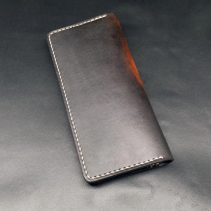 Dark Coffee Handmade Tooled Three Skulls Leather Mens Long Wallet Bifold Clutch For Men