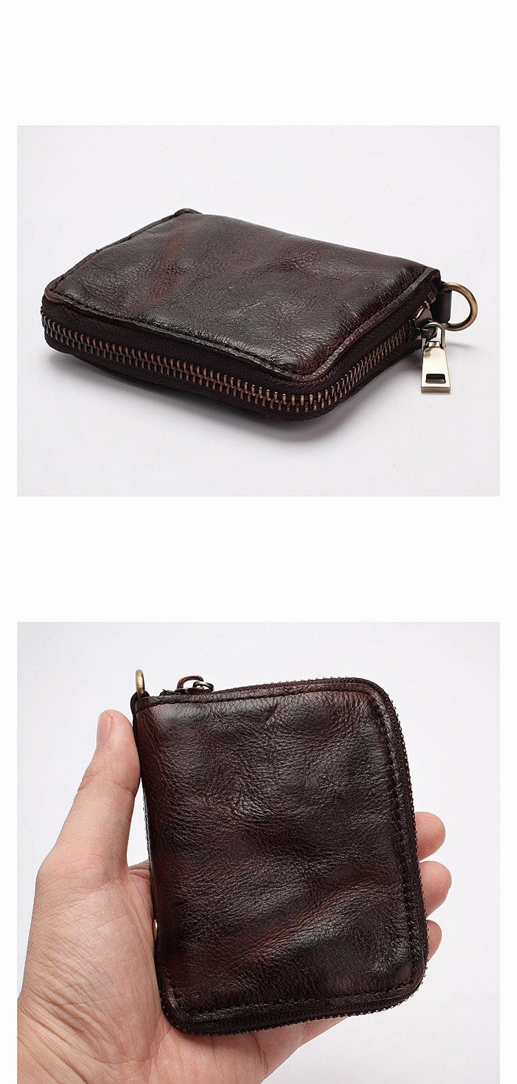 Dark Gray Handmade Leather Mens Small Wallet billfold Wallet Card Wallet For Men