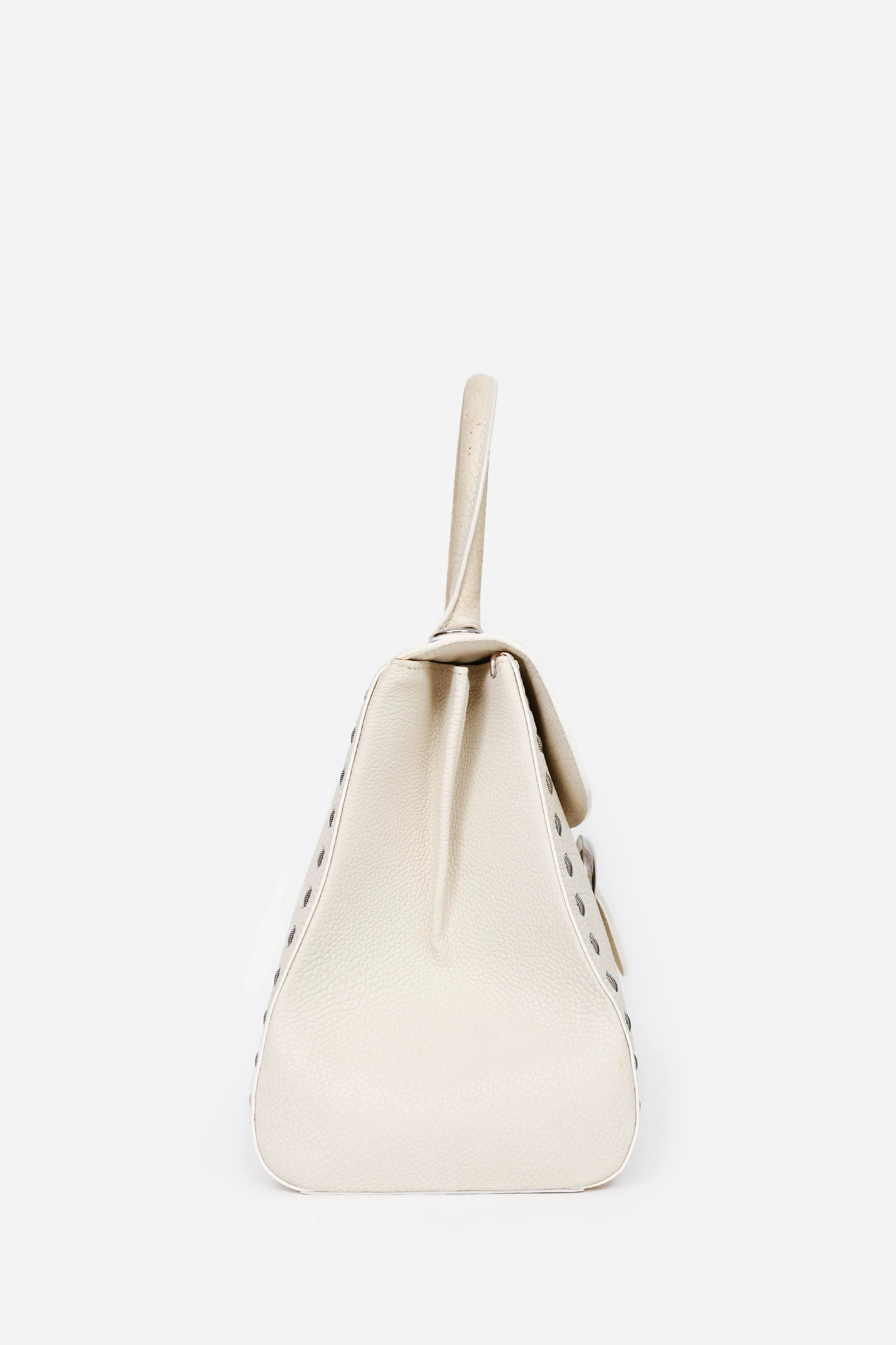 Delvaux White Leather Silver Stitch Detail Brilliant MM Top Handle SHW (As Is)