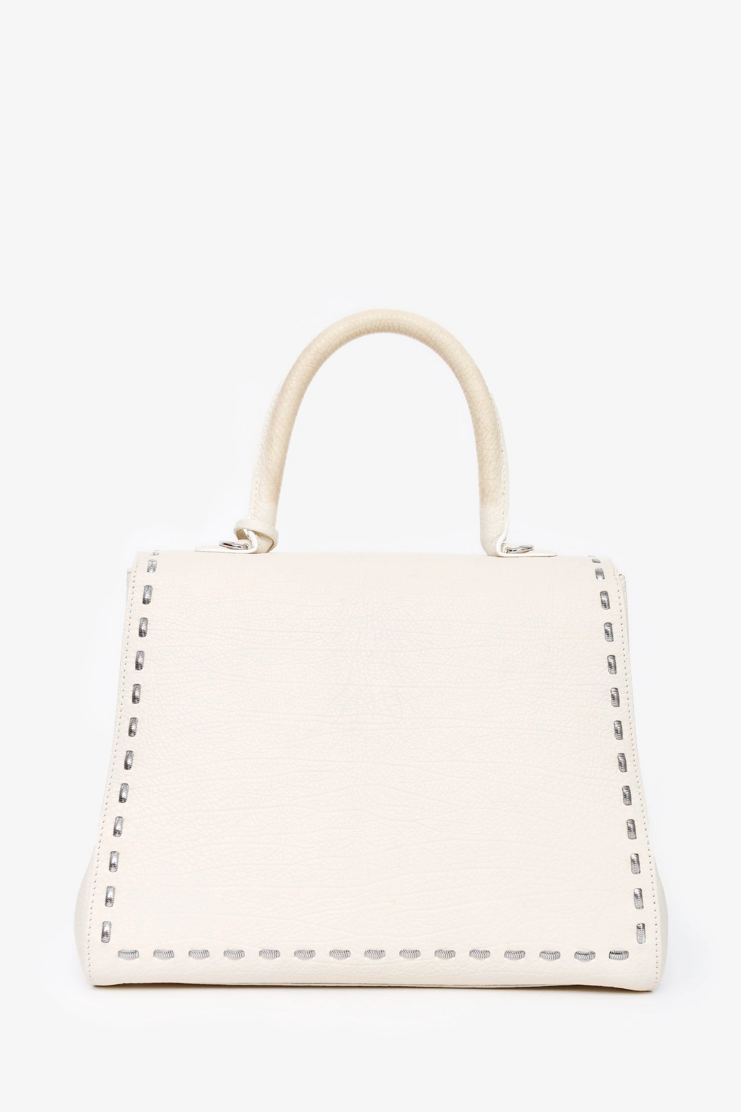 Delvaux White Leather Silver Stitch Detail Brilliant MM Top Handle SHW (As Is)