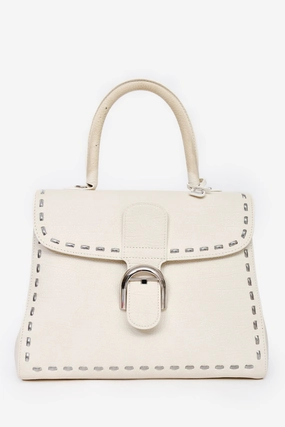 Delvaux White Leather Silver Stitch Detail Brilliant MM Top Handle SHW (As Is)