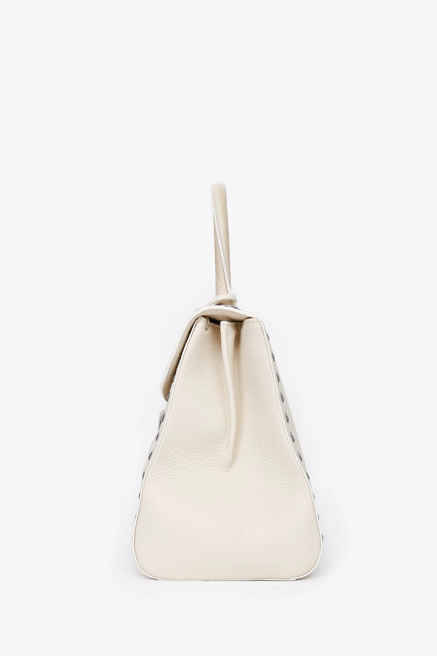 Delvaux White Leather Silver Stitch Detail Brilliant MM Top Handle SHW (As Is)