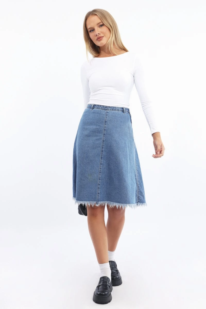 Denim Midi Denim Skirt