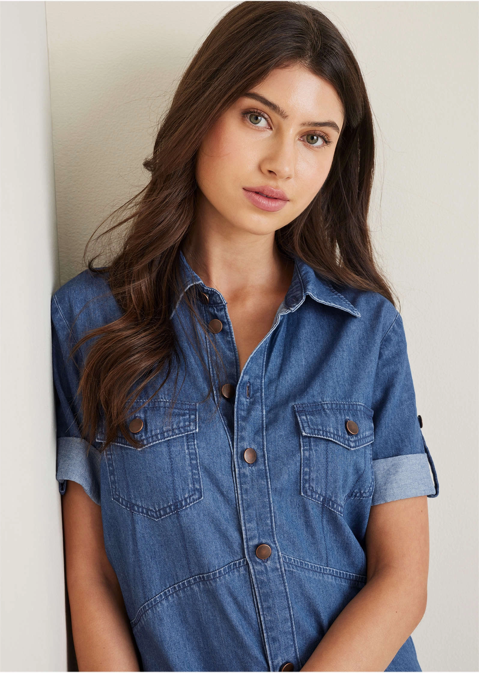 Denim Midi Shirt Dress - Medium Wash