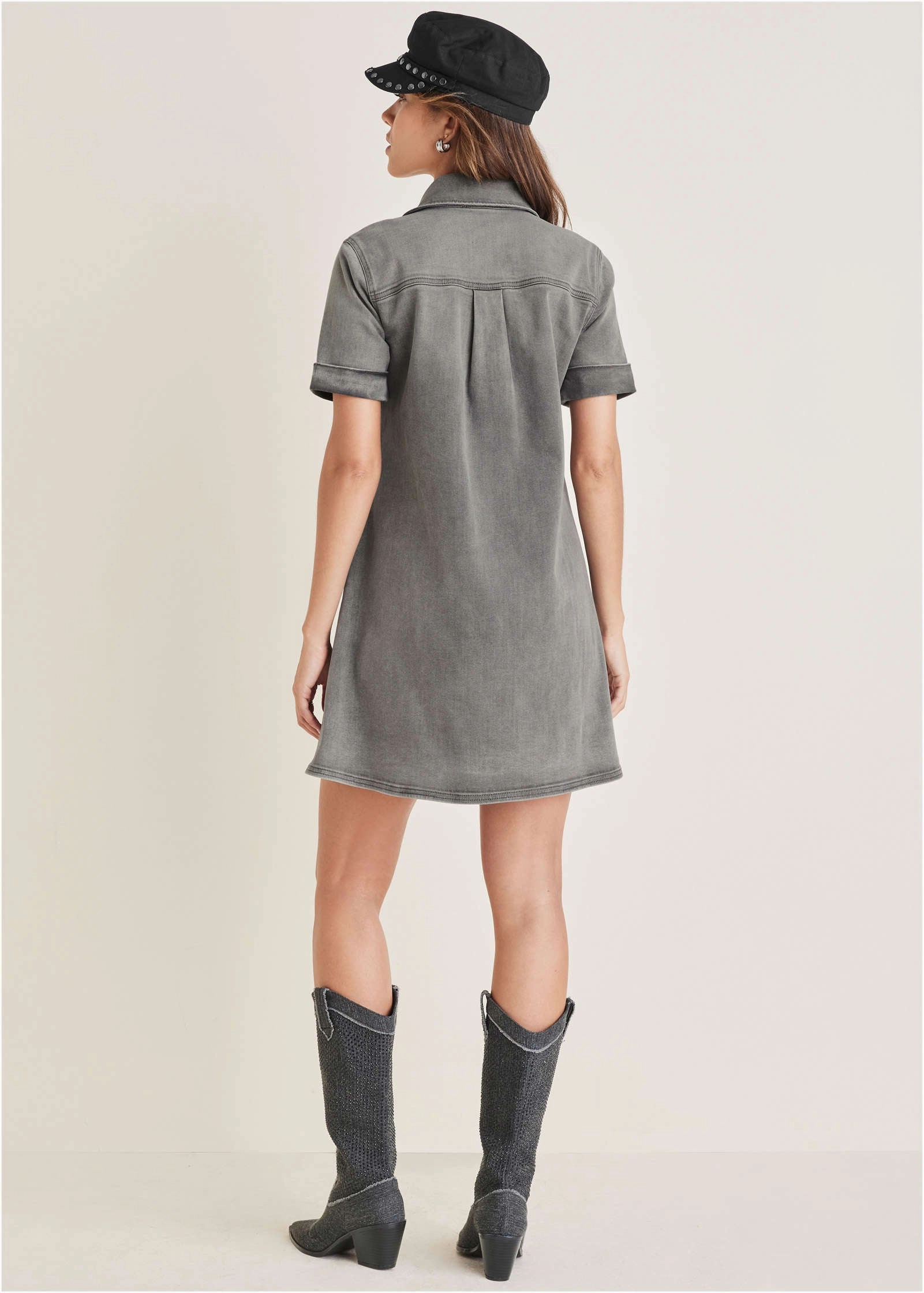 Denim Mini Dress - Grey Wash