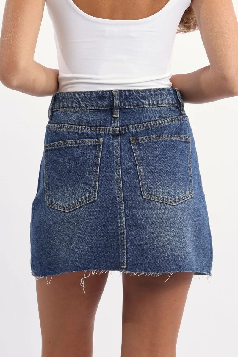 Denim Mini Skirt Mid Rise Relaxed Fit