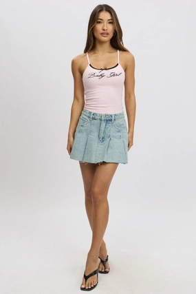 Denim Pleated Skirt High Rise Mini