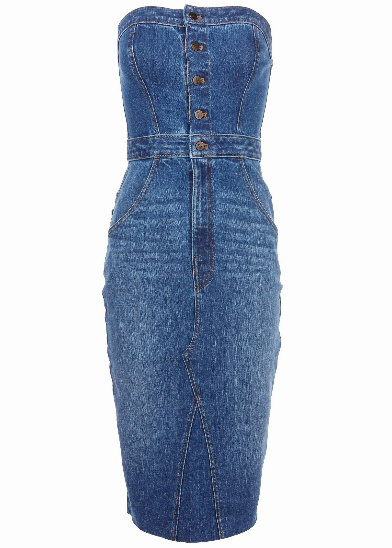 Denim Strapless Dress - Medium Wash