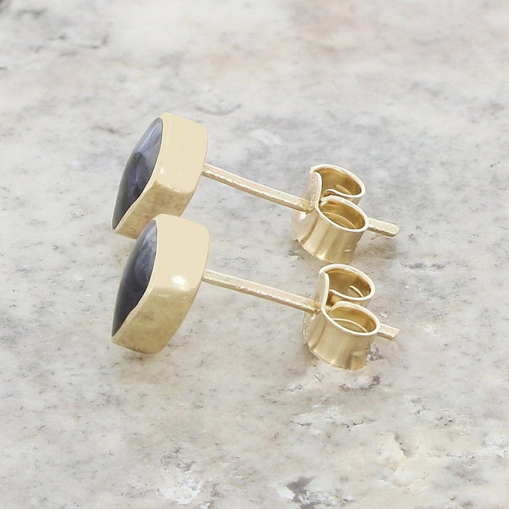 Derbyshire Blue John 9ct Yellow Gold Teardrop Shape Stud Earrings