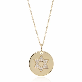 Diamond Star of David Round Pendant Necklace