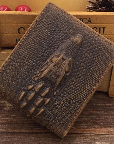 Dragon Genuine Leather Mens Wallet  Alligator Pattern Cool billfold Slim Bifold Wallet Card Wallet Purse for Mens