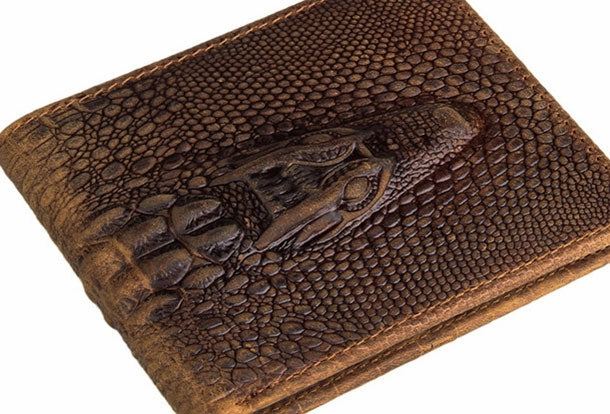 Dragon Genuine Leather Mens Wallet  Alligator Pattern Cool billfold Slim Bifold Wallet Card Wallet Purse for Mens