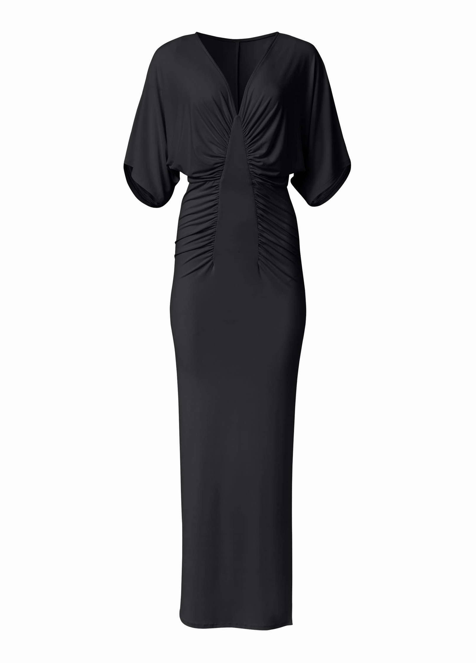 Drape Sleeve Maxi Dress - Black
