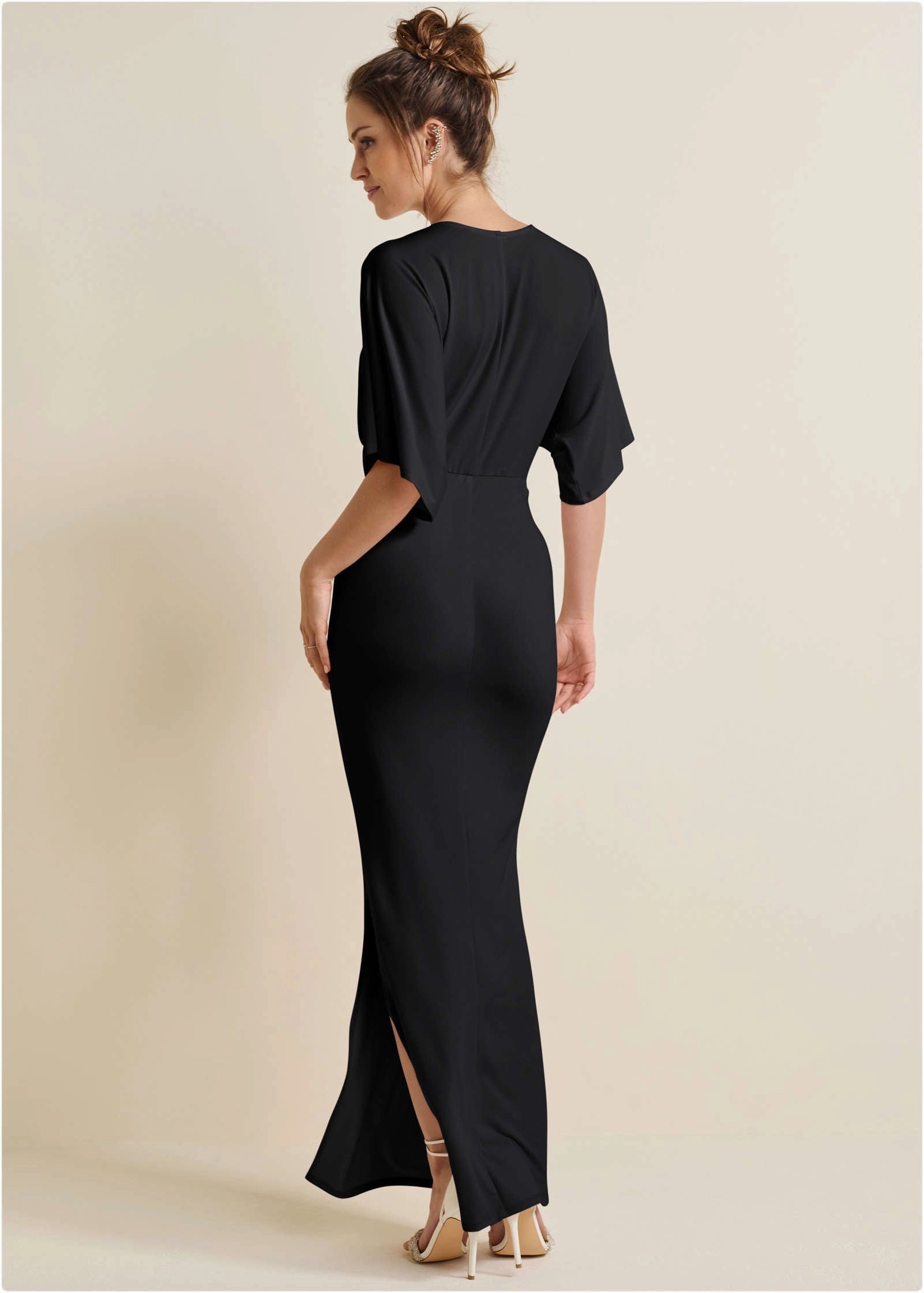 Drape Sleeve Maxi Dress - Black