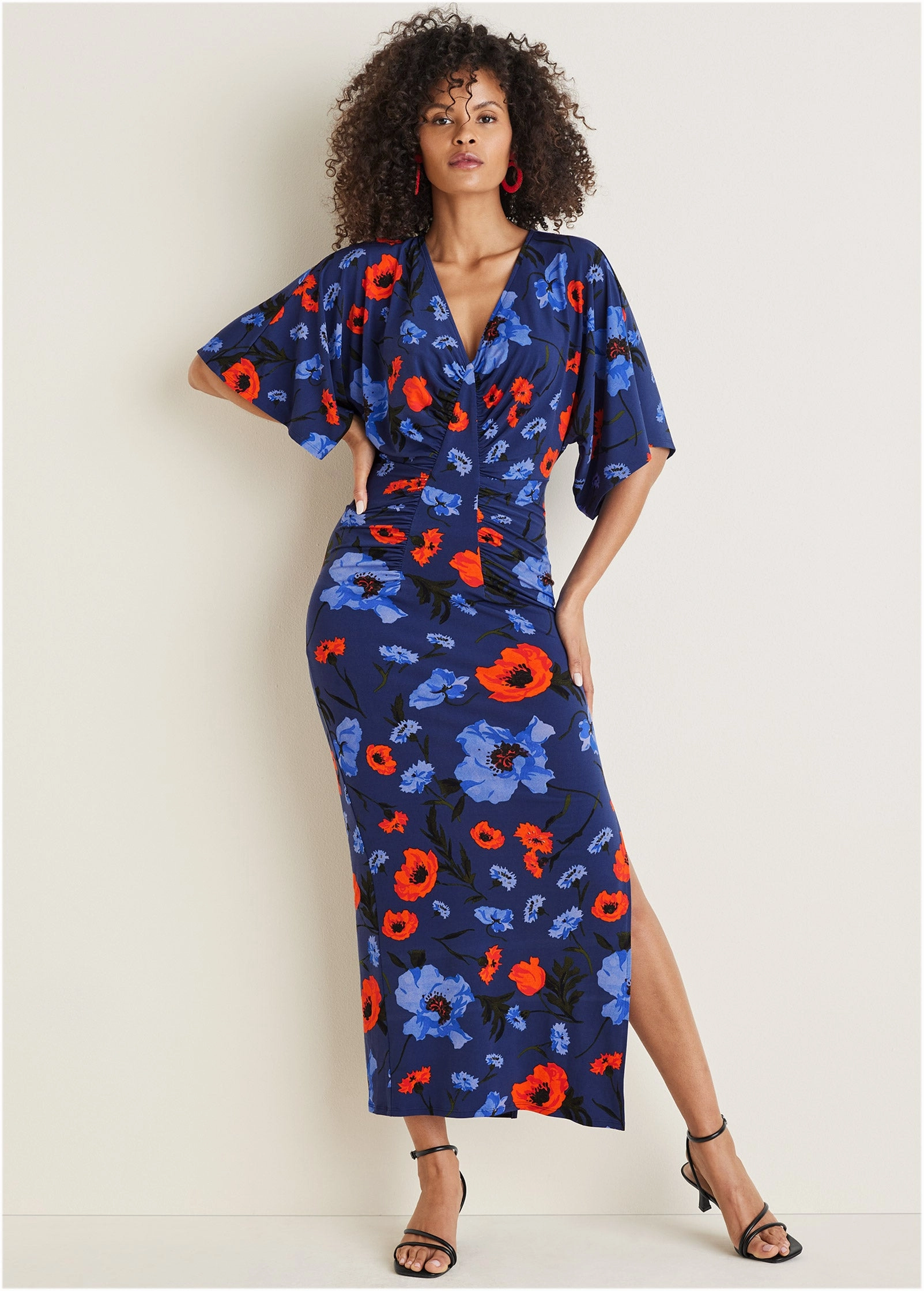 Drape Sleeve Maxi Dress - Forest Floral Iris
