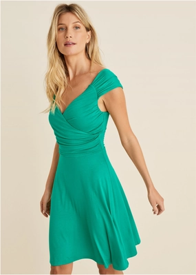 Draped Front Dress - Green
