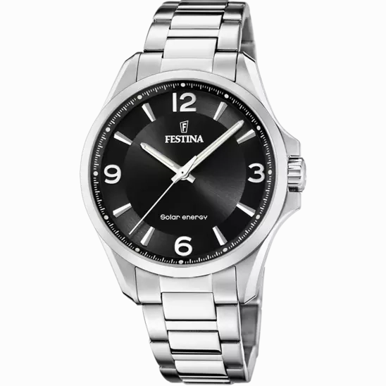 Elegant Festina Men's Watch with Silver Stainless Steel Strap and Black Dial F20656/4