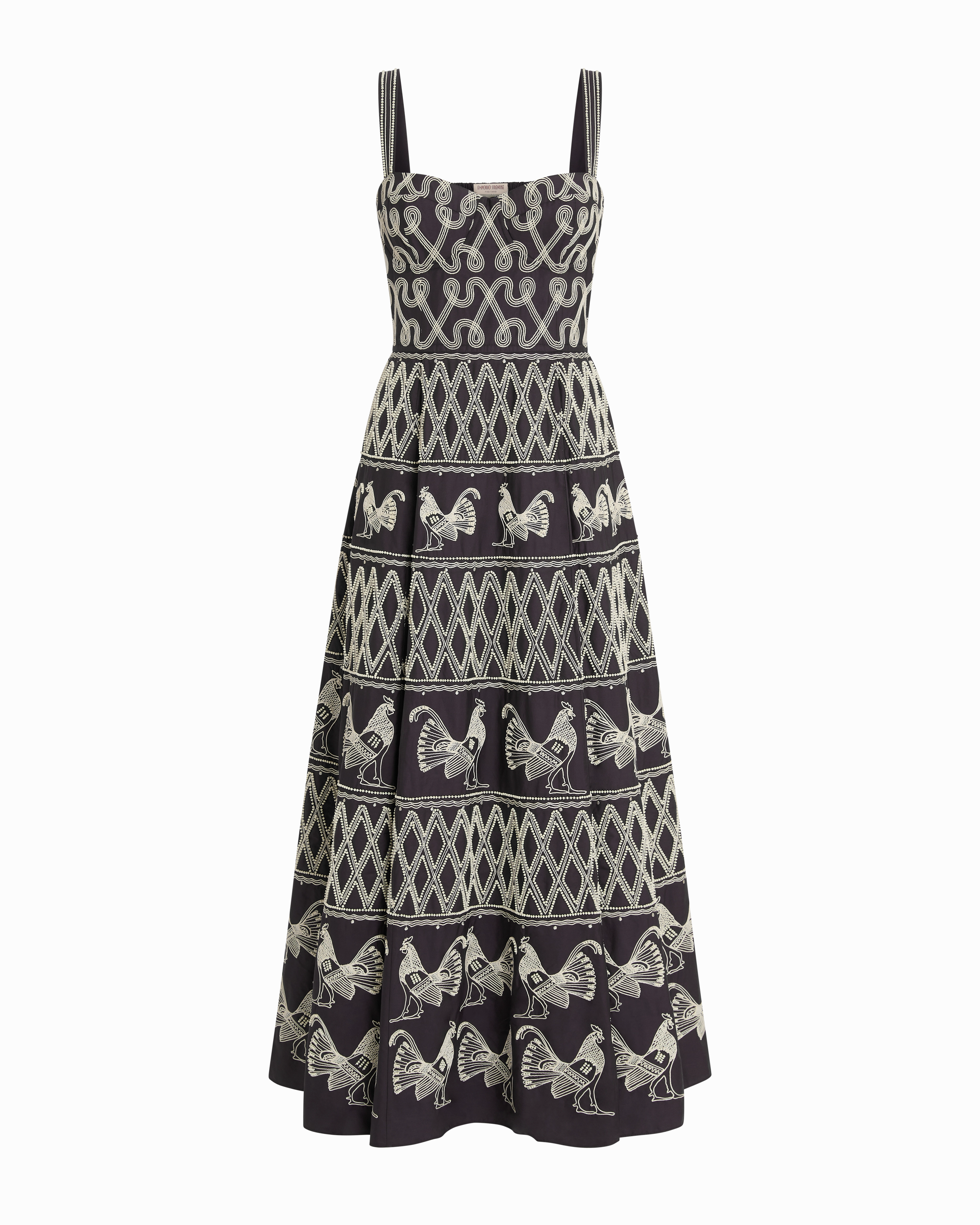 Elida Dress with Greek Rooster Embroidery