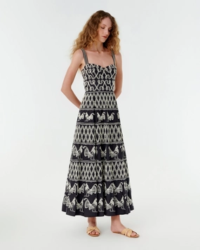 Elida Dress with Greek Rooster Embroidery