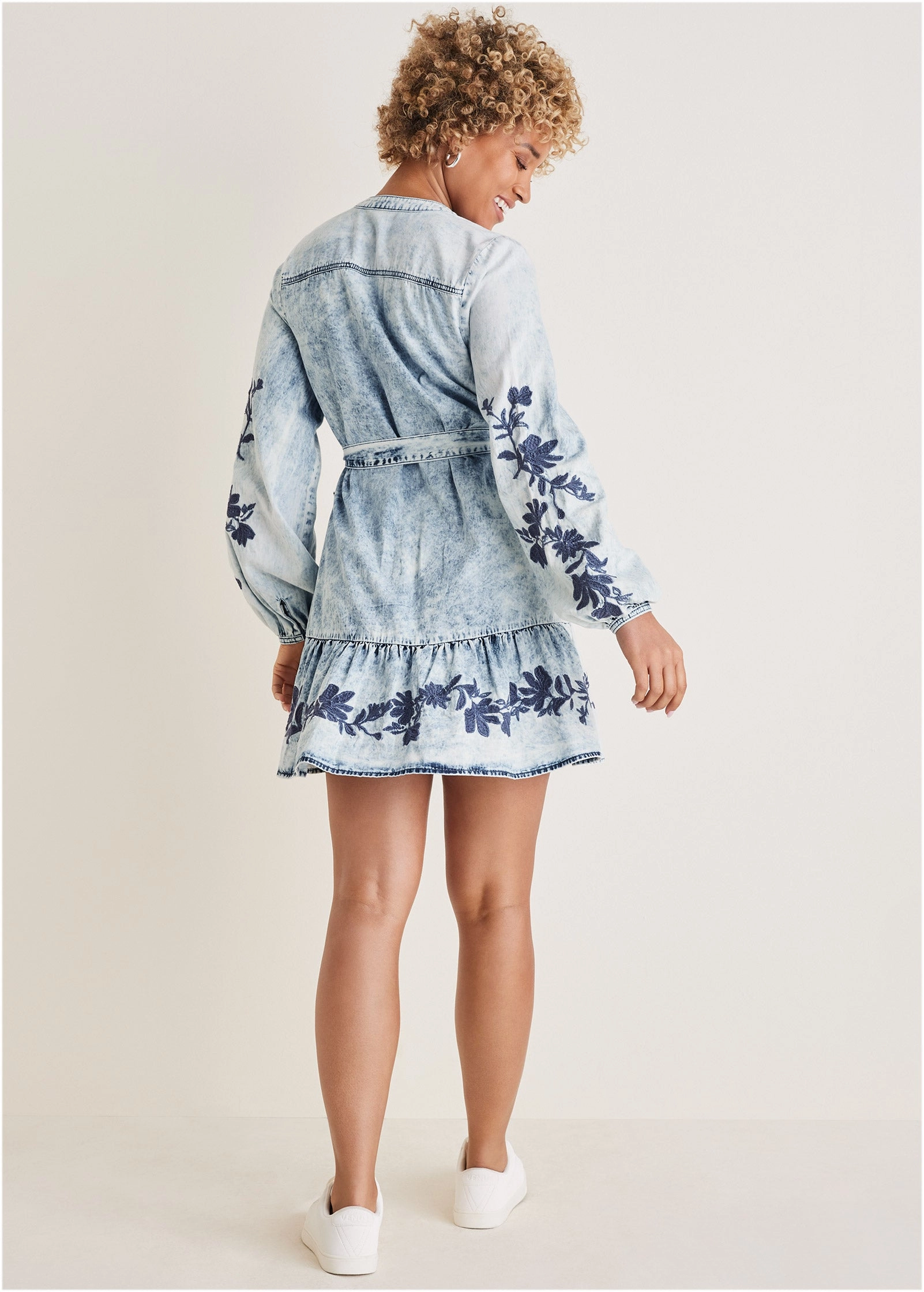 Embroidered Denim Dress - Acid Wash
