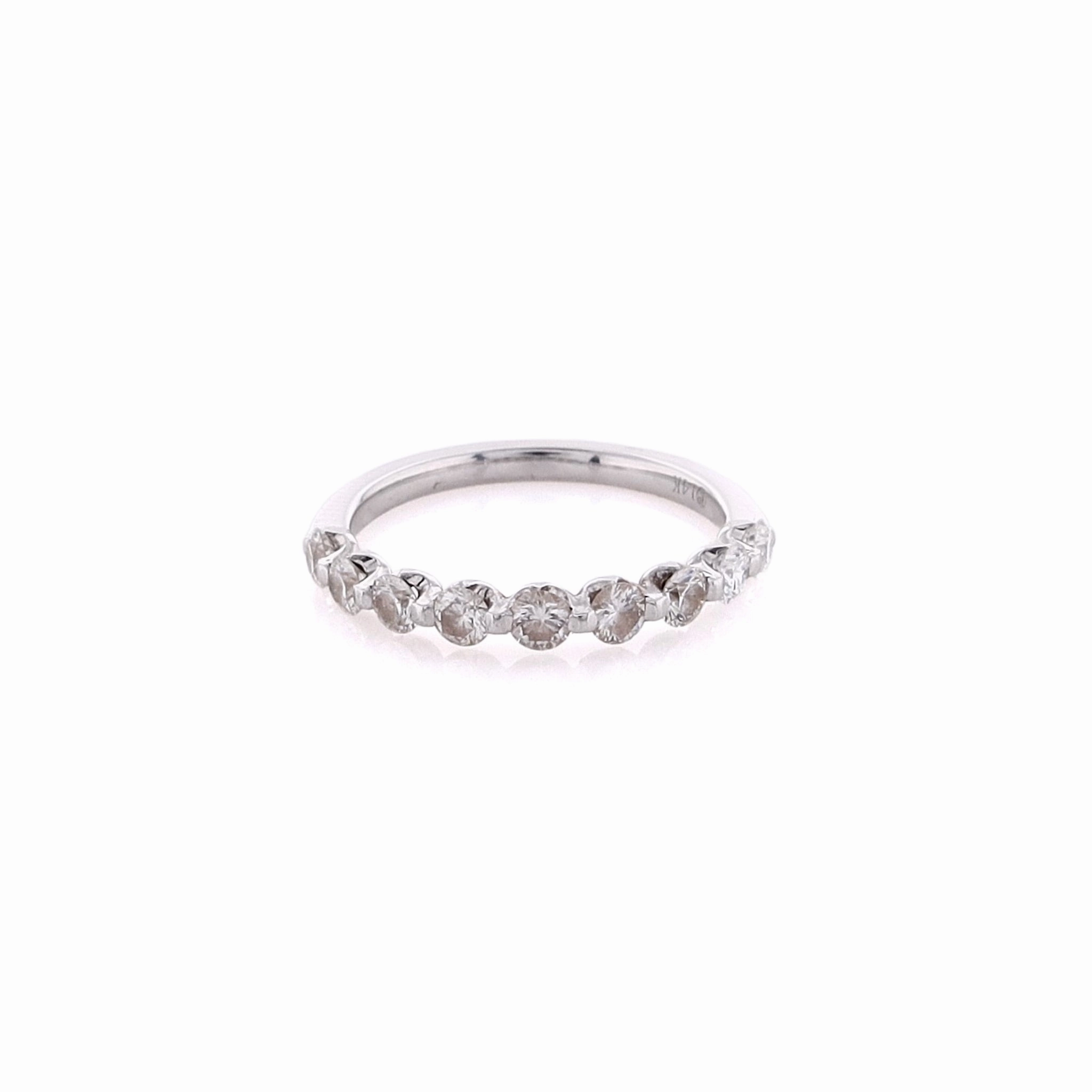 Estate 14 Karat White Gold Shared Prong Diamond Wedding Band