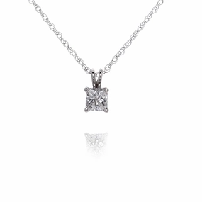 Estate 14 Karat White Gold Solitaire Diamond Pendant Necklace