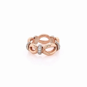 Estate 18 Karat Two-Tone Gold Alternating Polished Oval Links and Diamond Bars Wedding Band