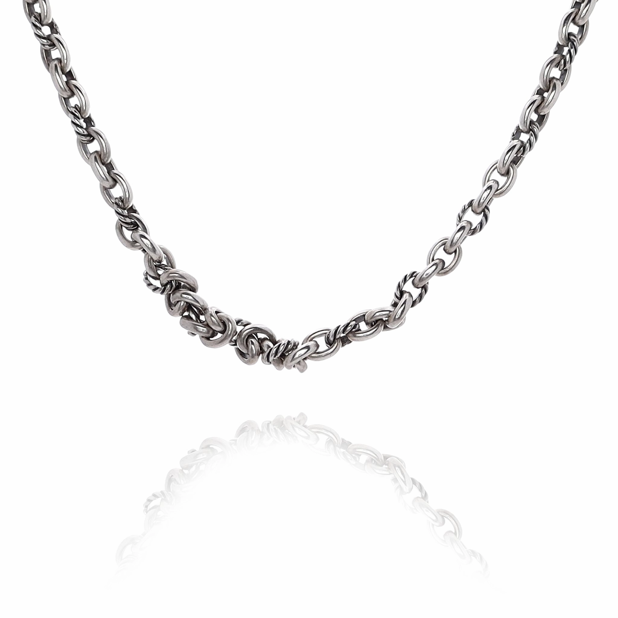 Estate David Yurman Sterling Silver Polished and Cable Link Necklace