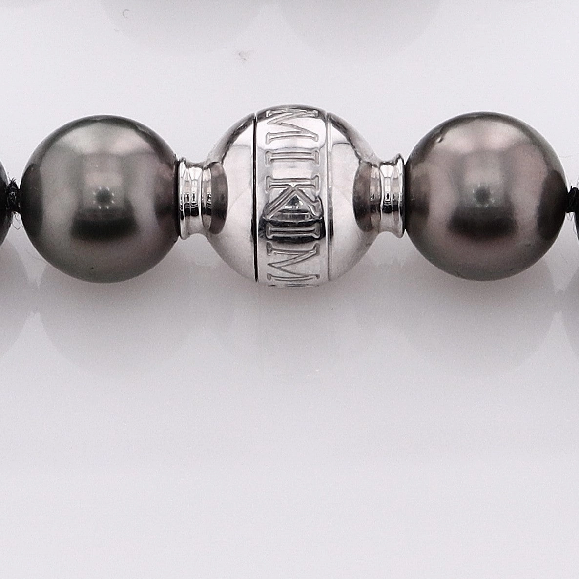 Estate Mikimoto 18k White Gold Graduated Black South Sea Pearl Necklace