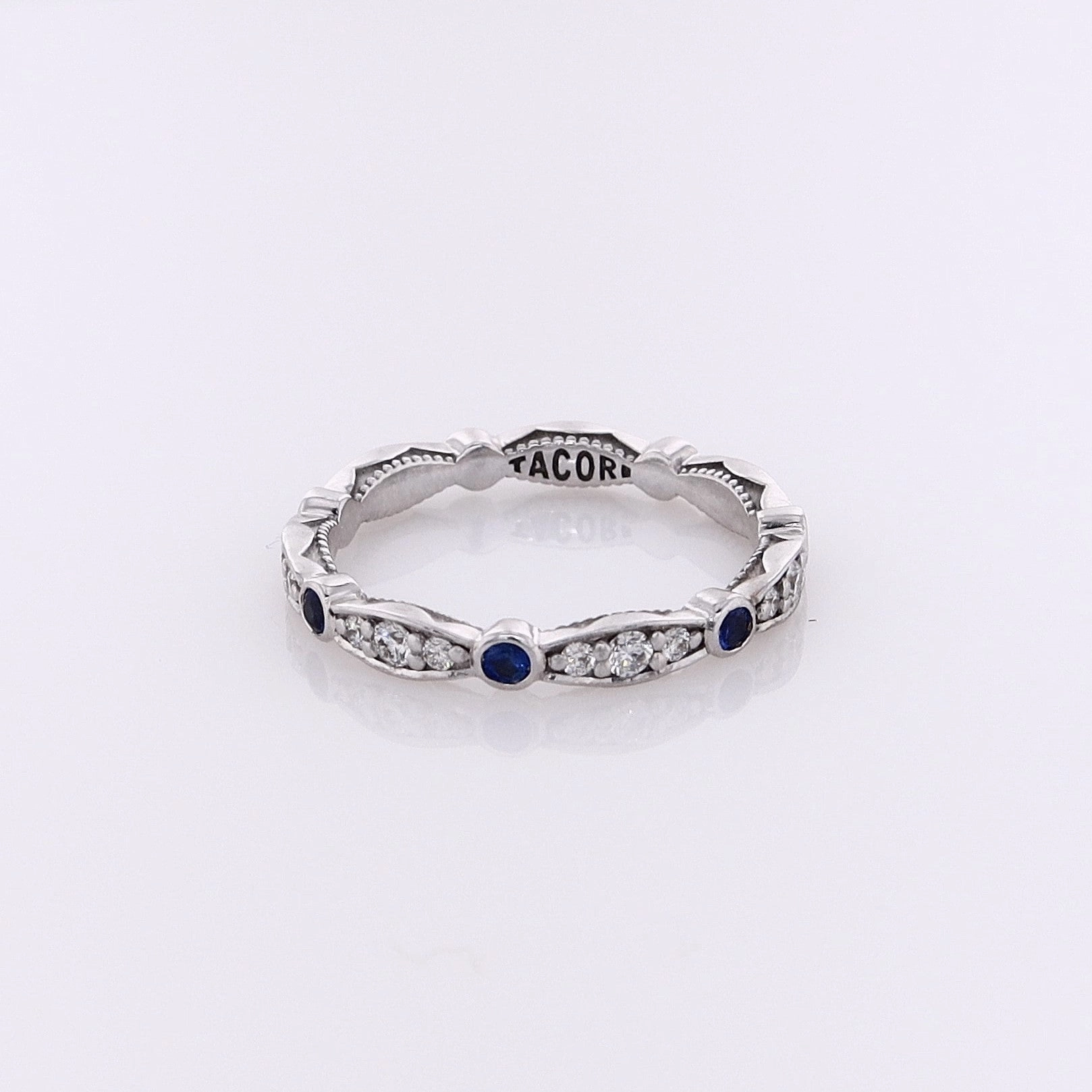 Estate Tacori 18 Karat White Gold Alternating Diamond and Sapphire Eternity Wedding Band