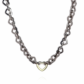 Estate Tiffany & Co Two Tone 16" Polished Heart Link Chain Necklace