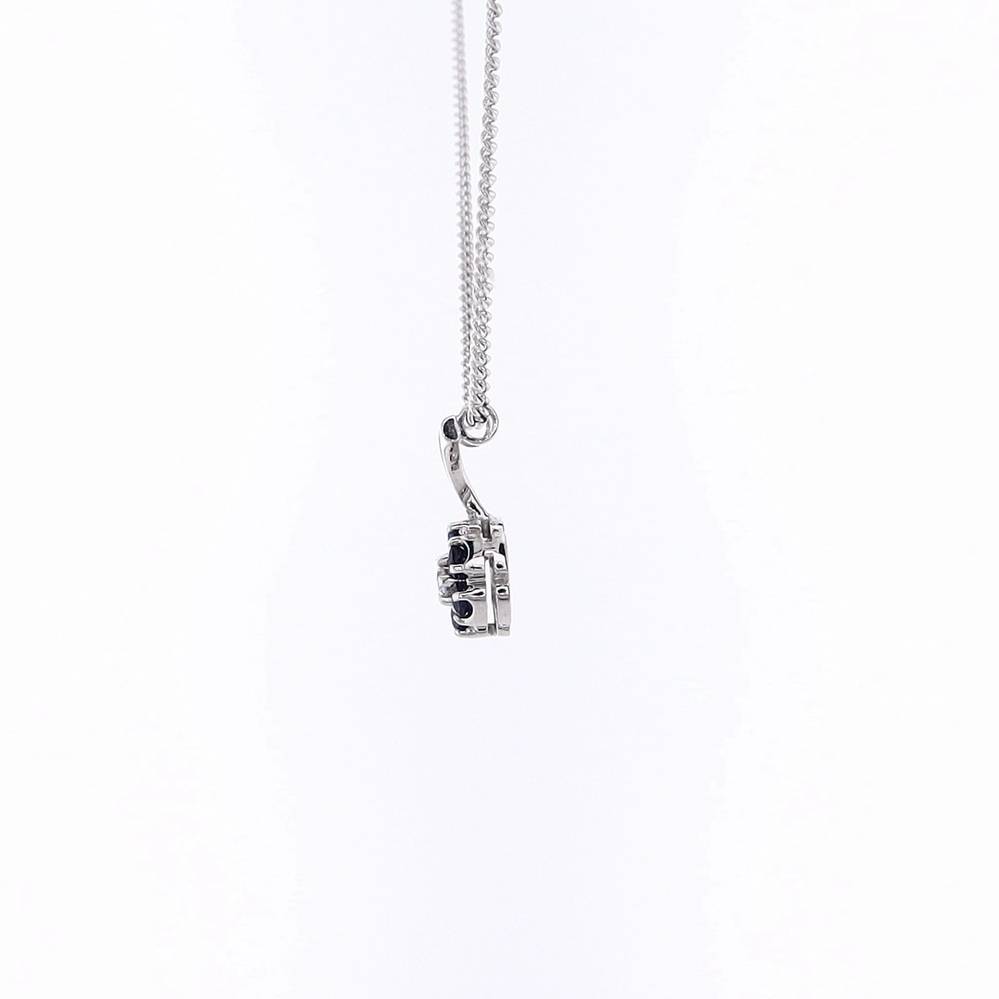 Estate White Gold Flower Motif Diamond and Sapphire Pendant Necklace