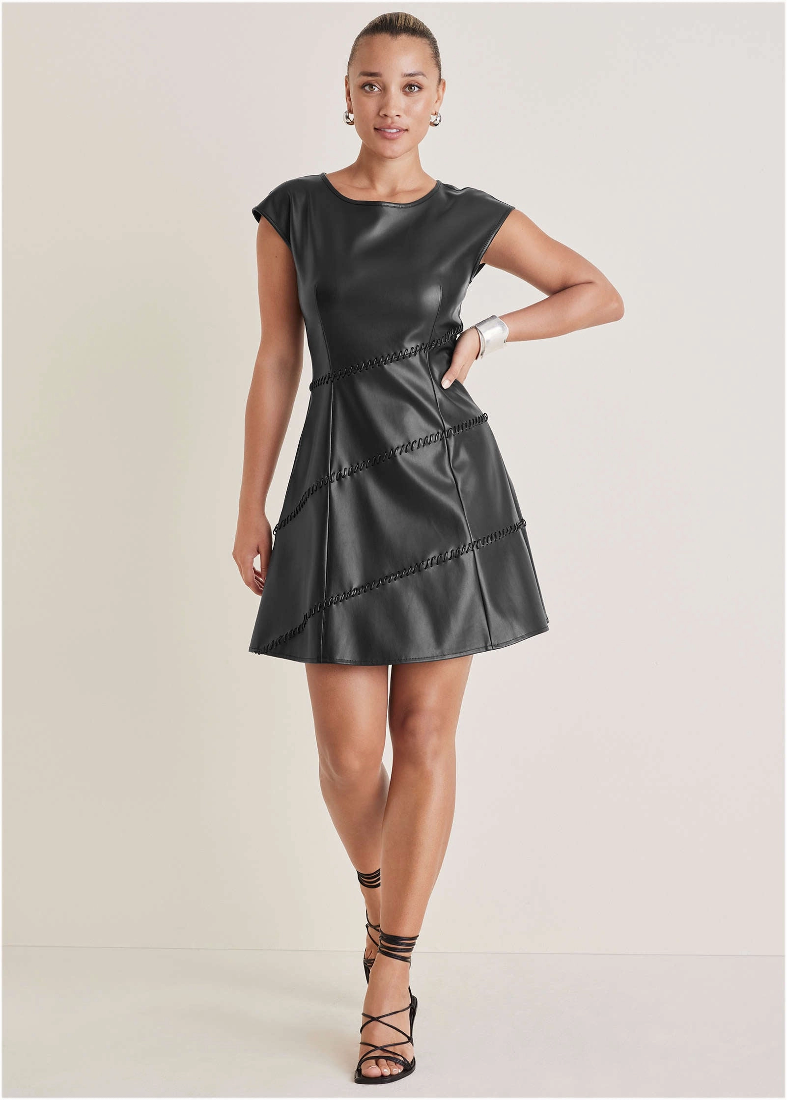 Faux Leather Mini Dress - Black