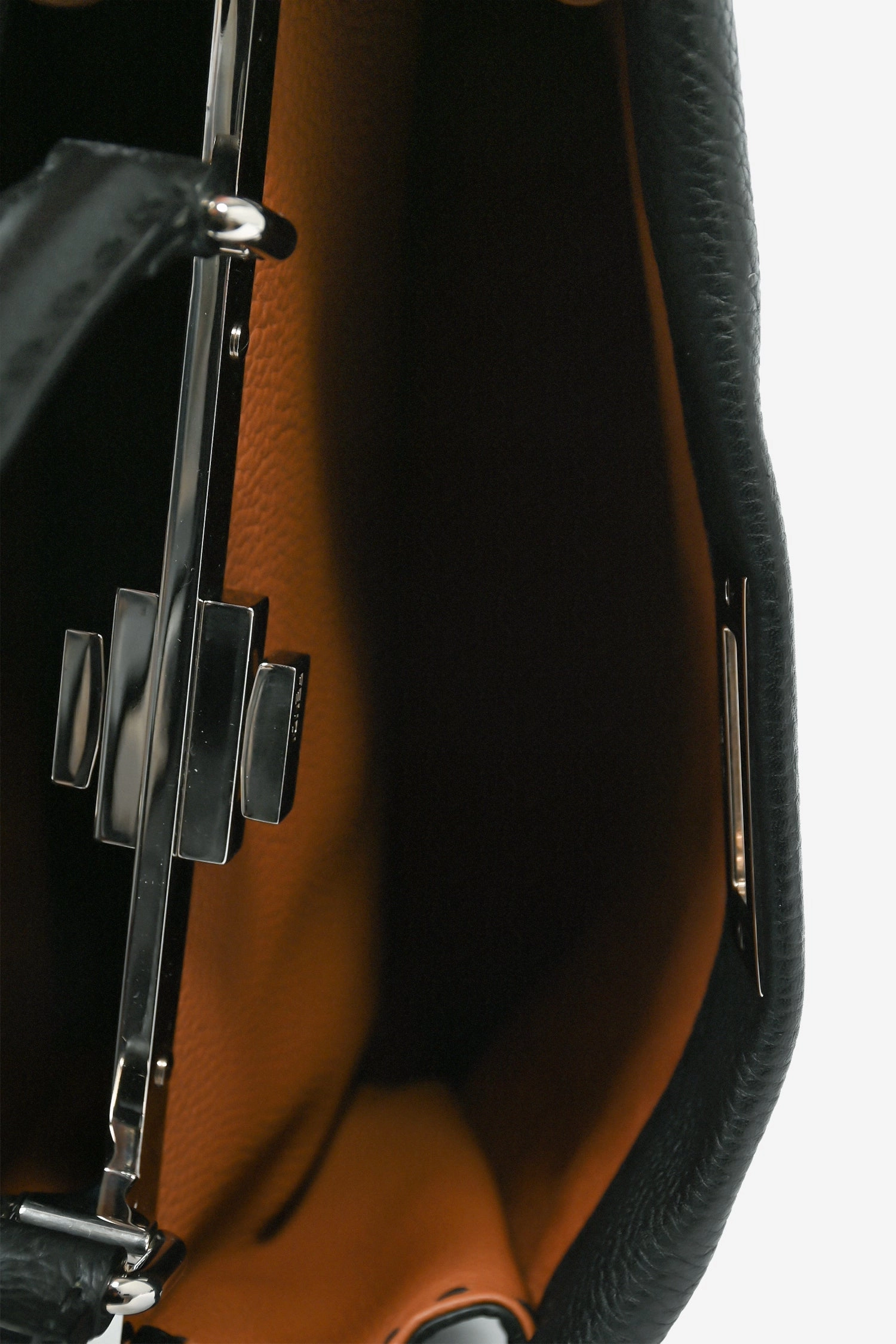 Fendi Black Grained Leather Medium Peekaboo Top Handle with Strap