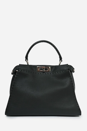 Fendi Black Grained Leather Medium Peekaboo Top Handle with Strap