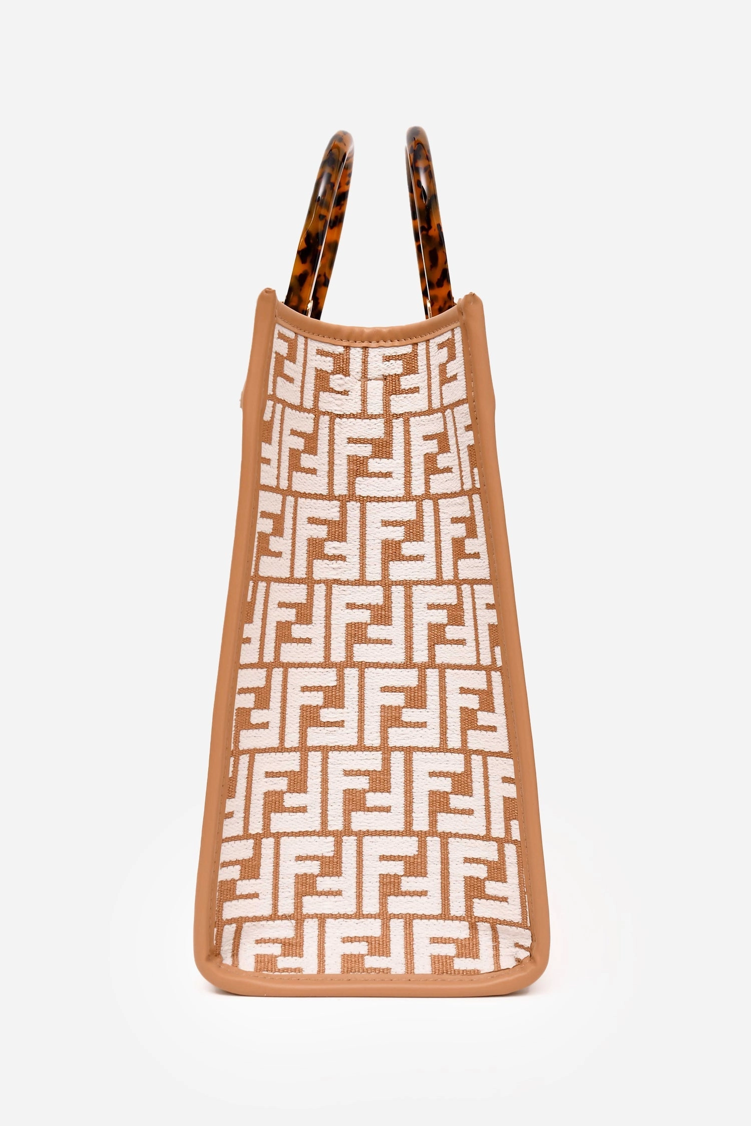 Fendi Brown/ White Leather/Canvas FF Zucca Sunshine Shopping Tote With Strap