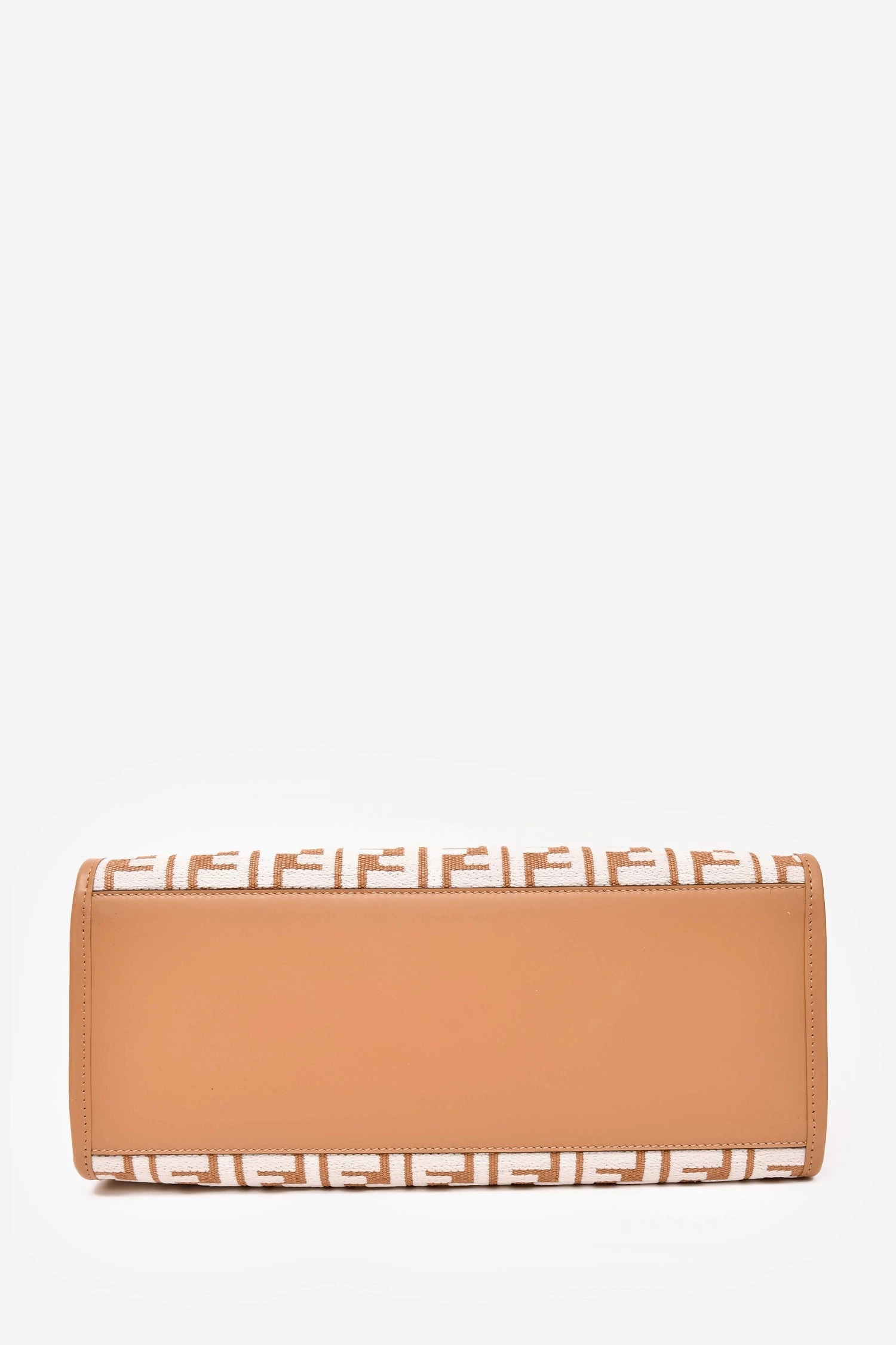 Fendi Brown/ White Leather/Canvas FF Zucca Sunshine Shopping Tote With Strap