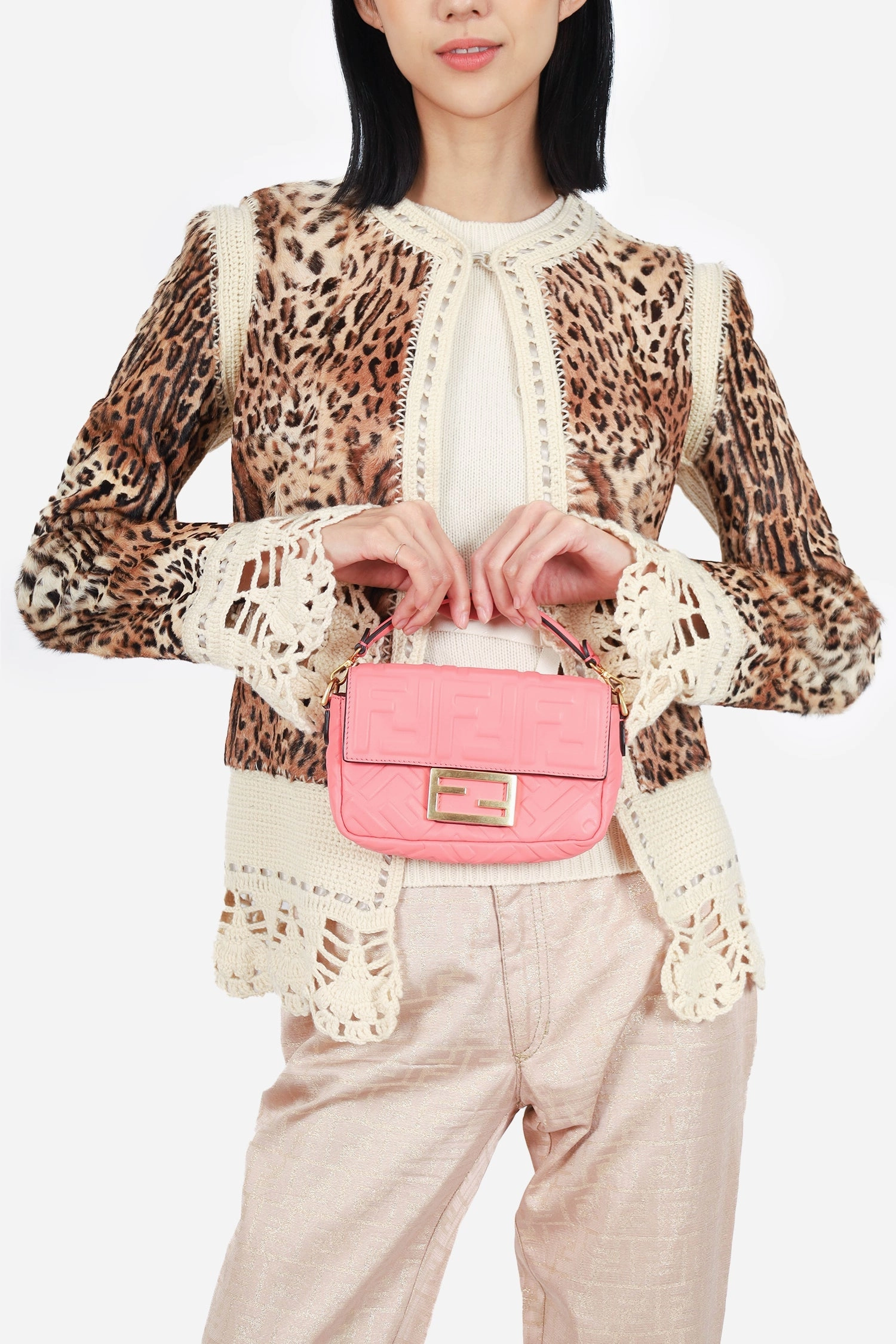 Fendi Pink Nappa Leather Mini Baguette with Strap