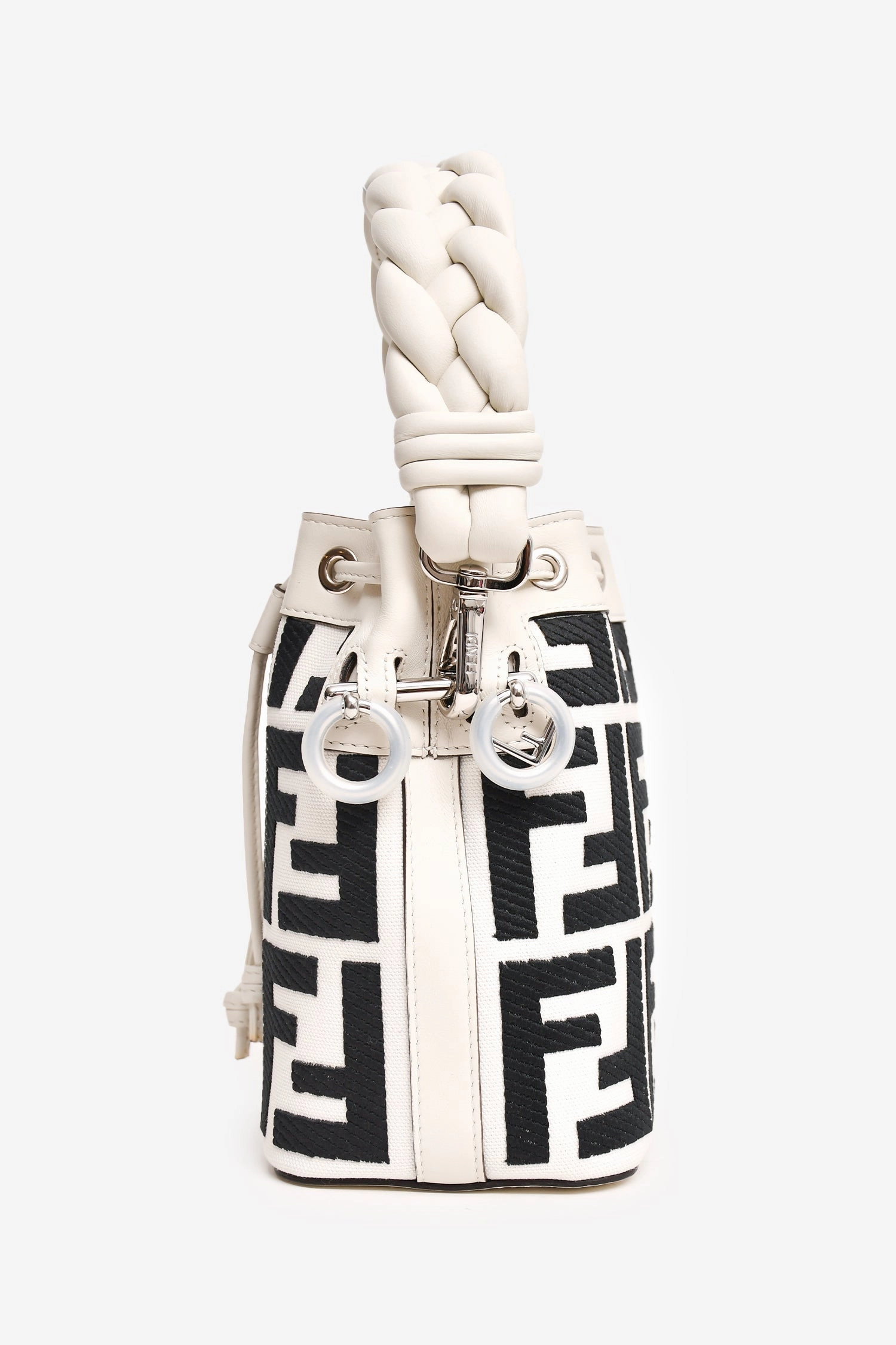 Fendi White/Black Leather/Canvas Mon Tresor Mini Bag with Strap