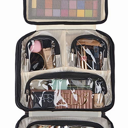 FINDCOZY Extra Large Toiletry Bag with Hanging Hook, Travel Makeup Case for Women, Cosmetic Organizer for Toiletries, Full-Sized Bottles, Beauty, Black