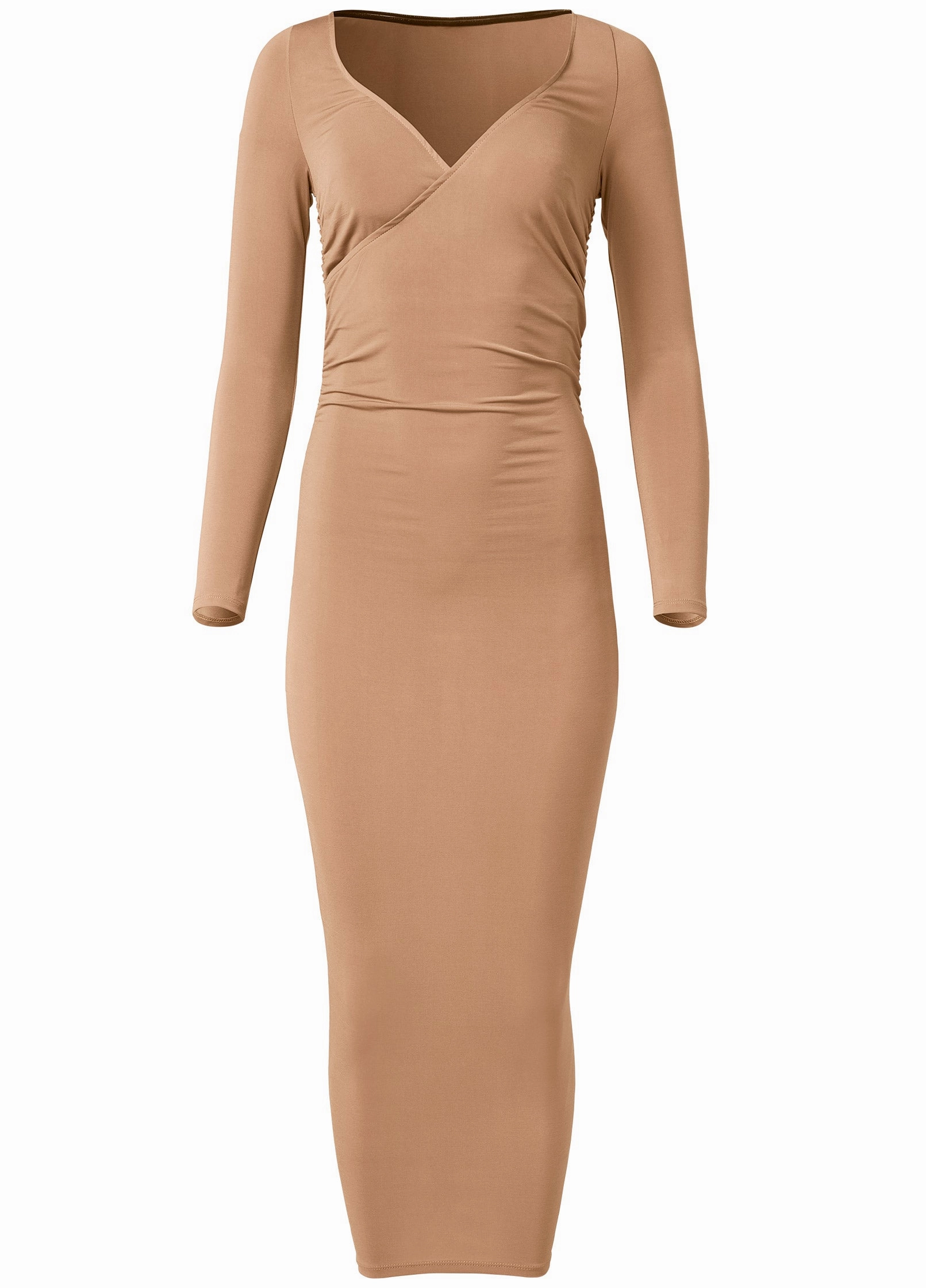 Fitted Wrap Midi Dress  - Tan