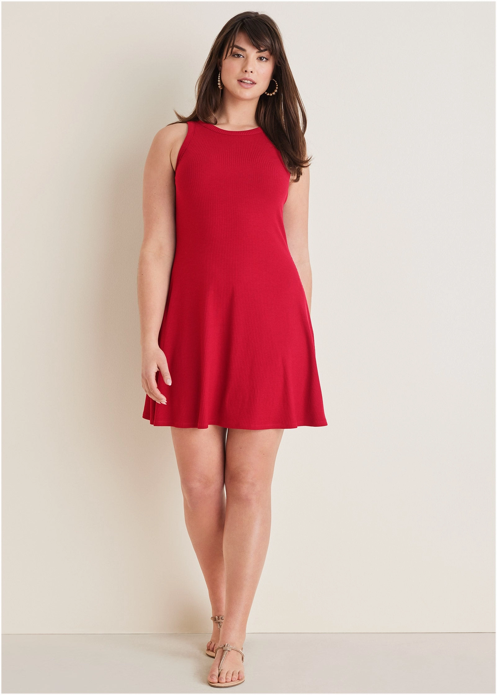 Flexrib Fit And Flare Dress - Red