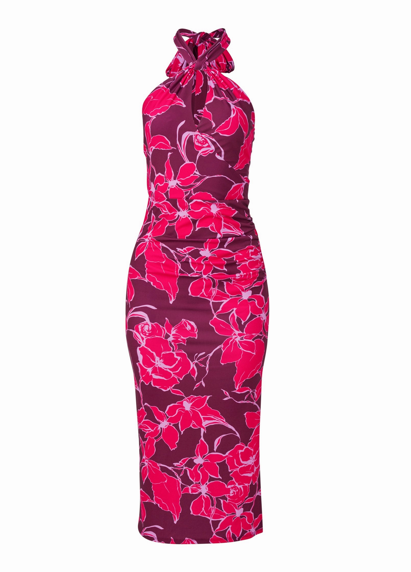 Floral Halter Bodycon Dress - Pink Multi