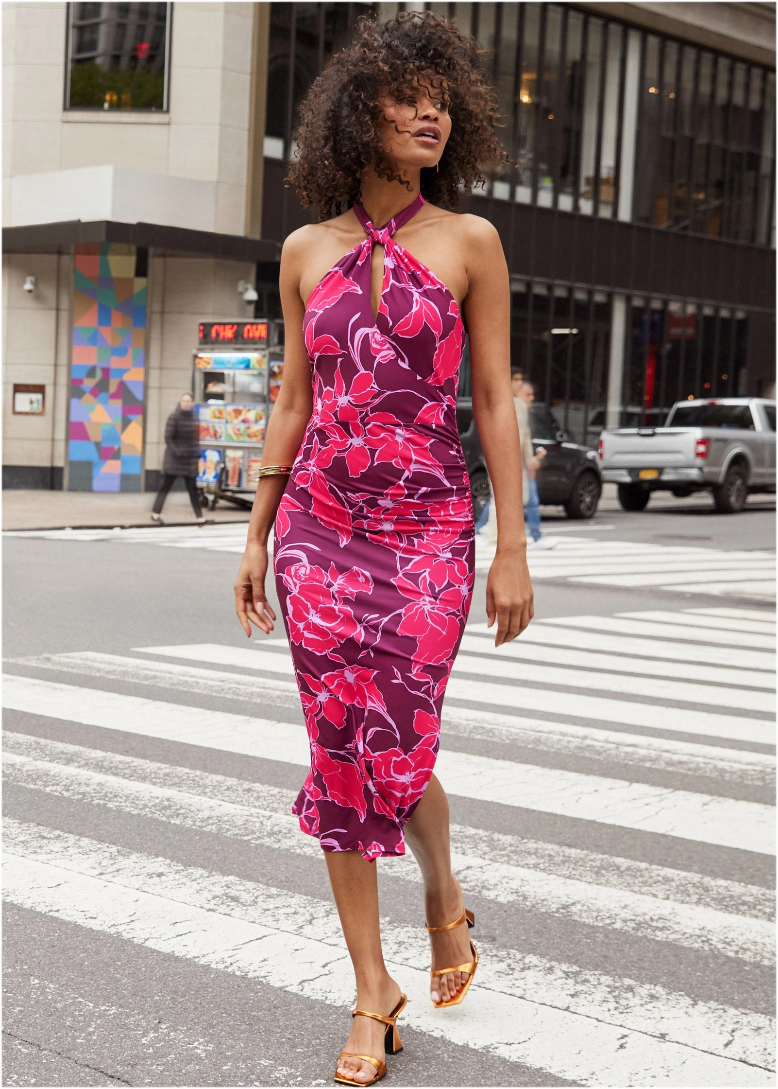 Floral Halter Bodycon Dress - Pink Multi