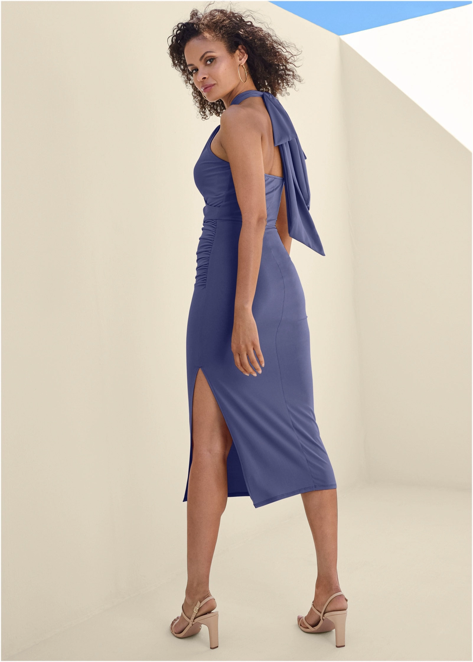 Floral Halter Bodycon Dress - Skipper Blue