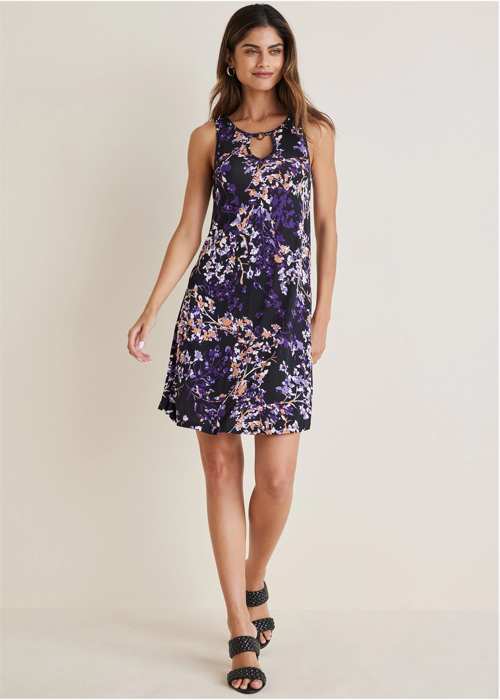 Floral Printed Casual Dress - Purple Multi